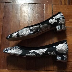 Floral Black Jacquard Low Block Heels by Zara